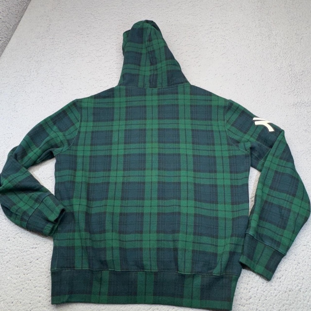 Polo Ralph Lauren Yankees Hoodie Mens Medium Green Plaid New York MLB Blackwatch - Picture 10 of 15